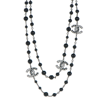 Chanel Crystal CC Beaded Long Necklace Black 1 of 5