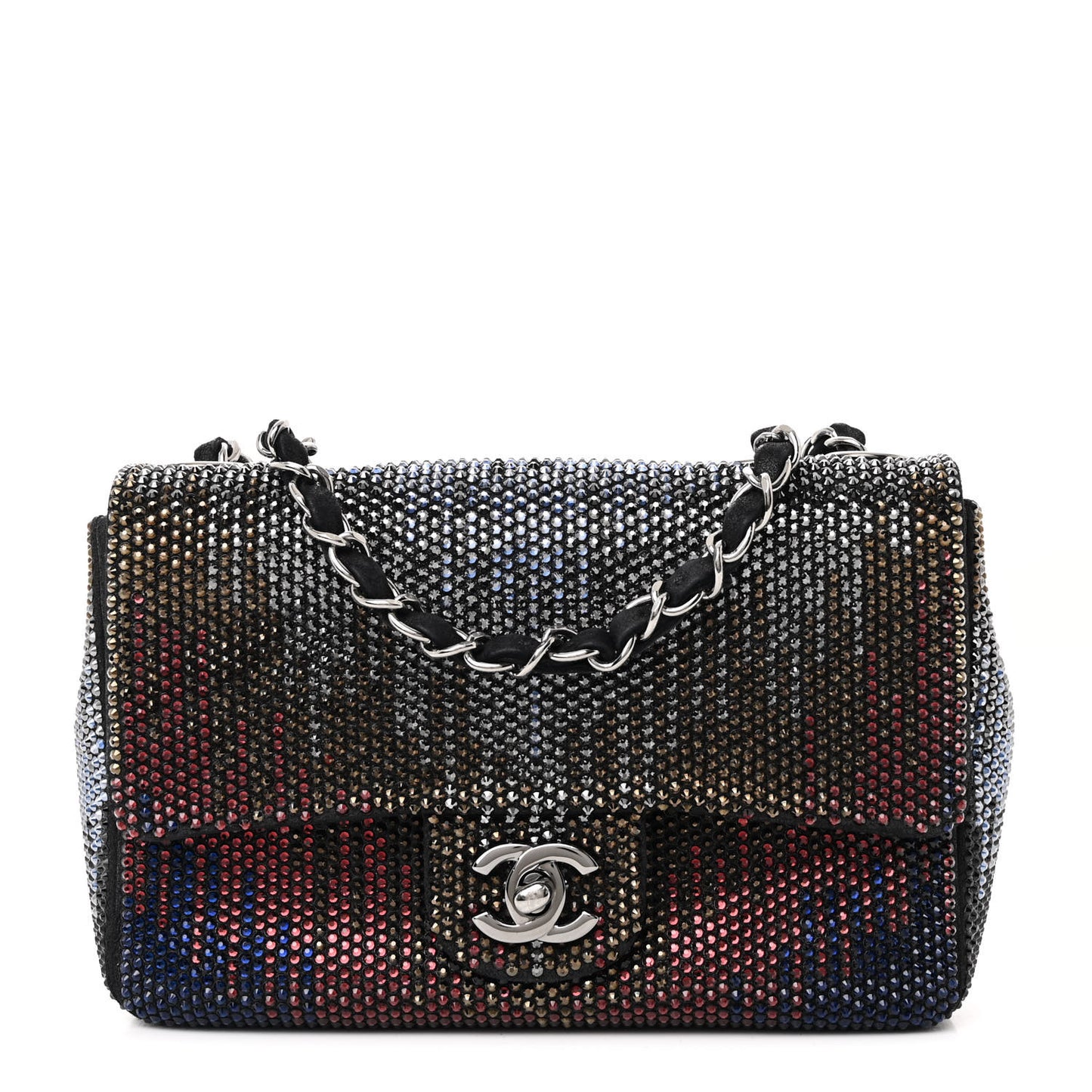 Suede Calfskin Crystal Mini Single Flap Multicolor
