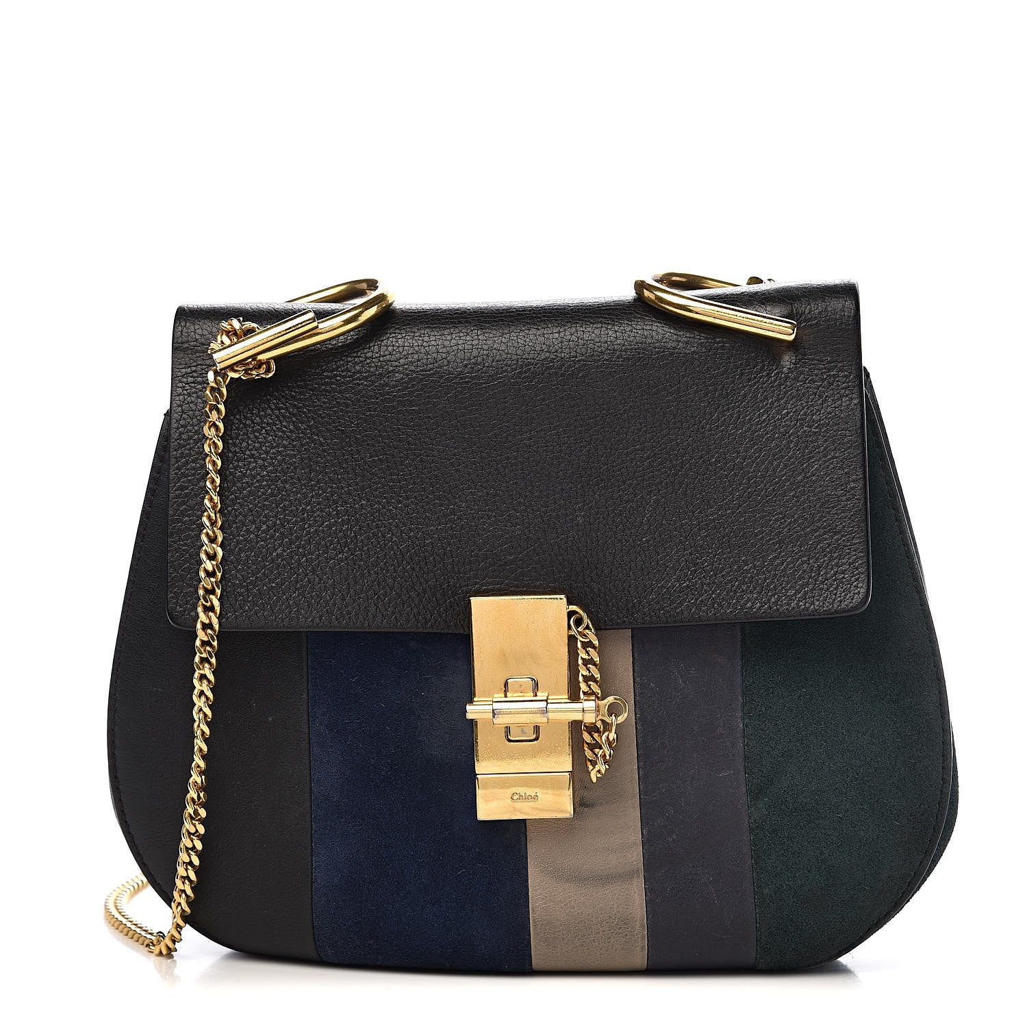 Chloe Suede Calfskin Patchwork Drew Shoulder Bag Black 1 of 18