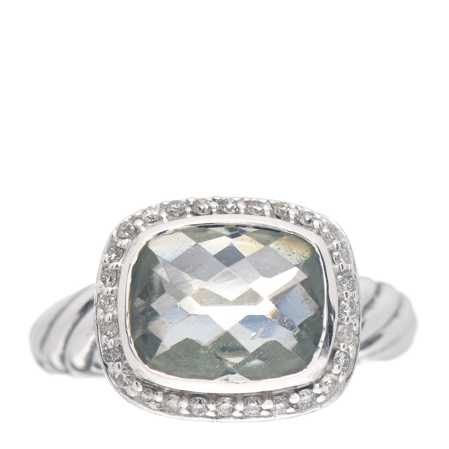 David Yurman Sterling Silver Diamond Prasiolite 10mm Noblesse Ring 50 5.5 1 of 5