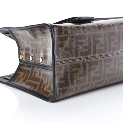 Fendi Glazed Fabric Vitello Century FF 1974 Stamp Patch Mini Peekaboo Defender Cover Mogano Panna Black 8 of 10