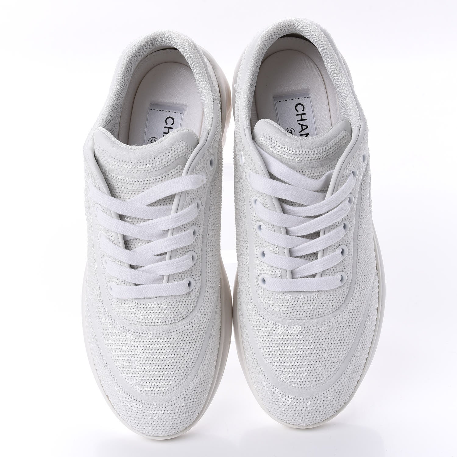 Chanel Sequin CC Sneakers 38.5 White 5 of 11