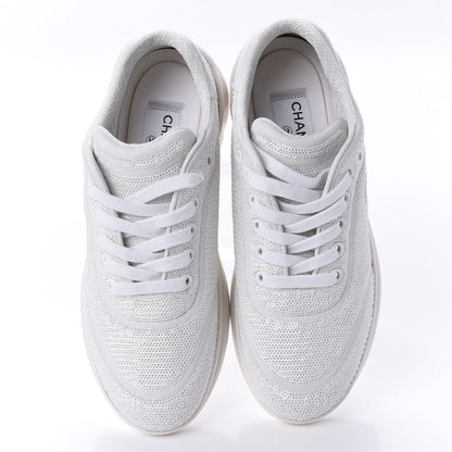 Chanel Sequin CC Sneakers 38.5 White 5 of 11