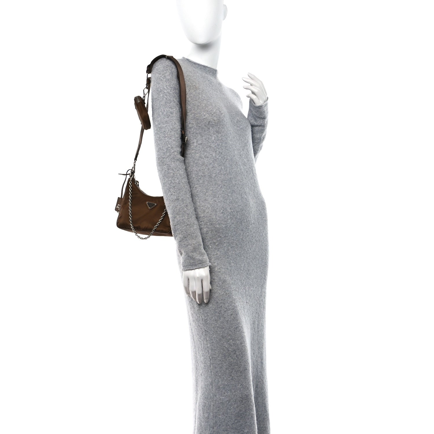 Prada Tessuto Nylon Saffiano Re-Edition 2005 Shoulder Bag Cacao 2 of 9
