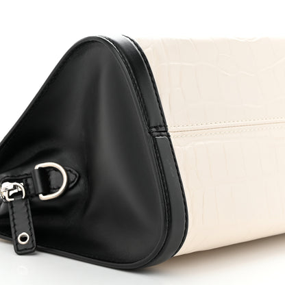 Alexander McQueen Calfskin Crocodile Embossed Small Skull Padlock Zip Around Tote White Black 9 of 13
