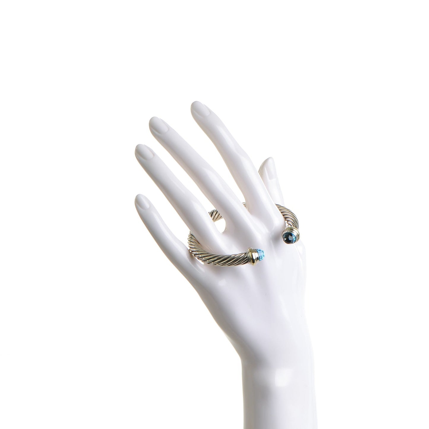 Sterling Silver 14K Yellow Gold Blue Topaz 7mm Cable Classics Bracelet