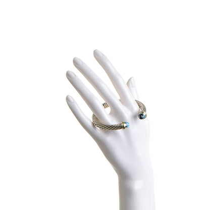 David Yurman Sterling Silver 14K Yellow Gold Blue Topaz 7mm Cable Classics Bracelet 2 of 4