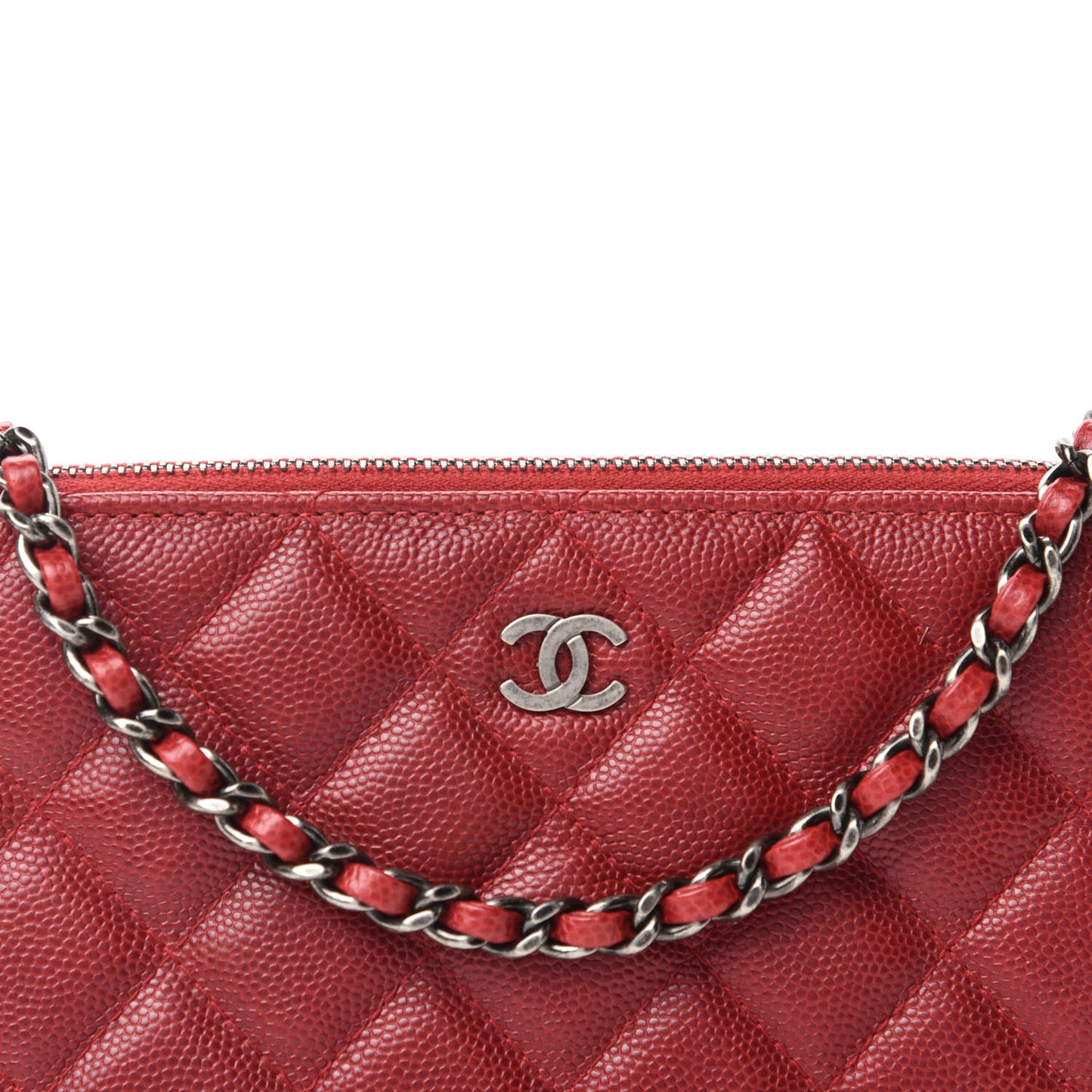 Caviar Quilted Small Clutch With Chain Red