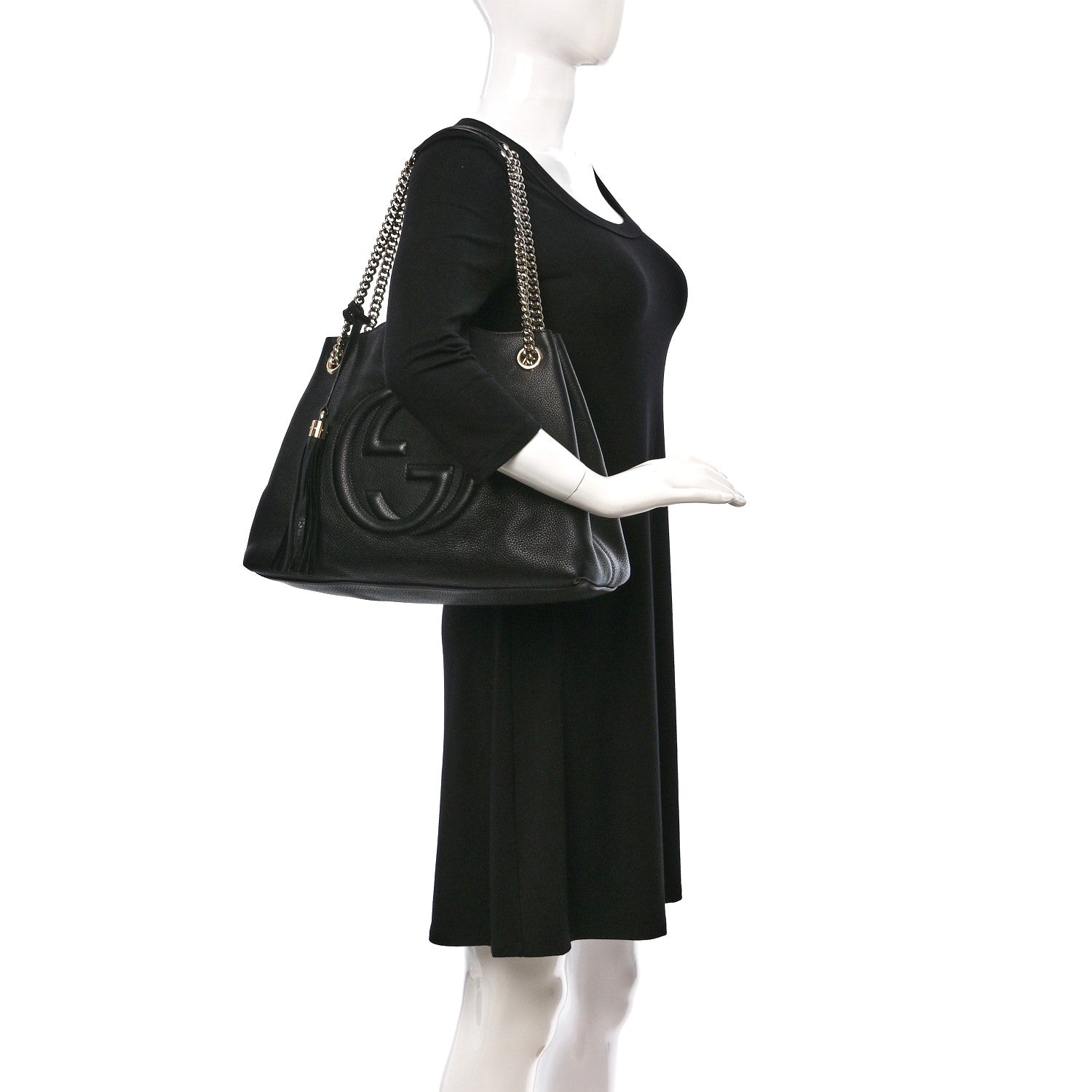 Gucci Pebbled Calfskin Medium Soho Chain Shoulder Bag Black 2 of 9