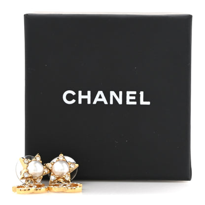 Chanel Crystal CC Pearl Star Drop Earrings Gold 5 of 5