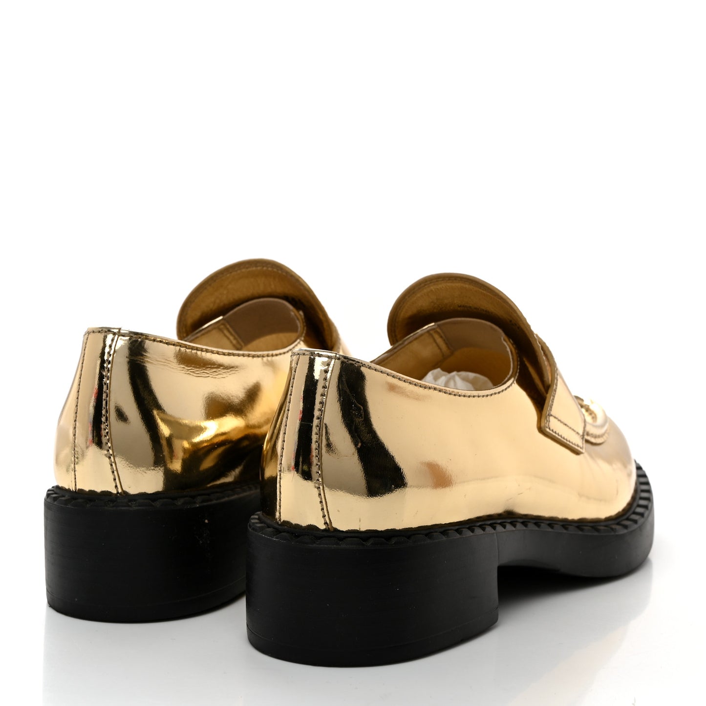 Metallic Brushed Calfskin Metal Triangle Logo 50mm Loafers 39.5 Platino