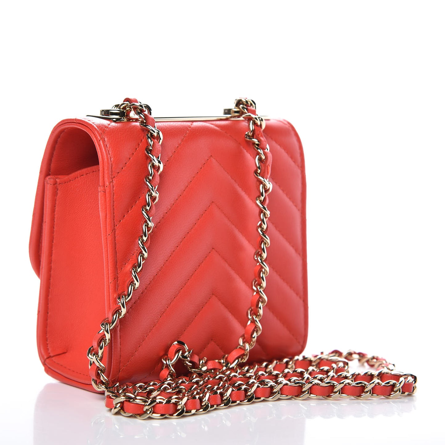 Lambskin Chevron Quilted Mini Trendy CC Chain Wallet Red