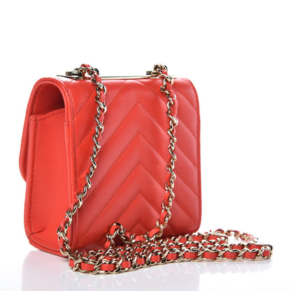 Chanel Lambskin Chevron Quilted Mini Trendy CC Chain Wallet Red 3 of 11
