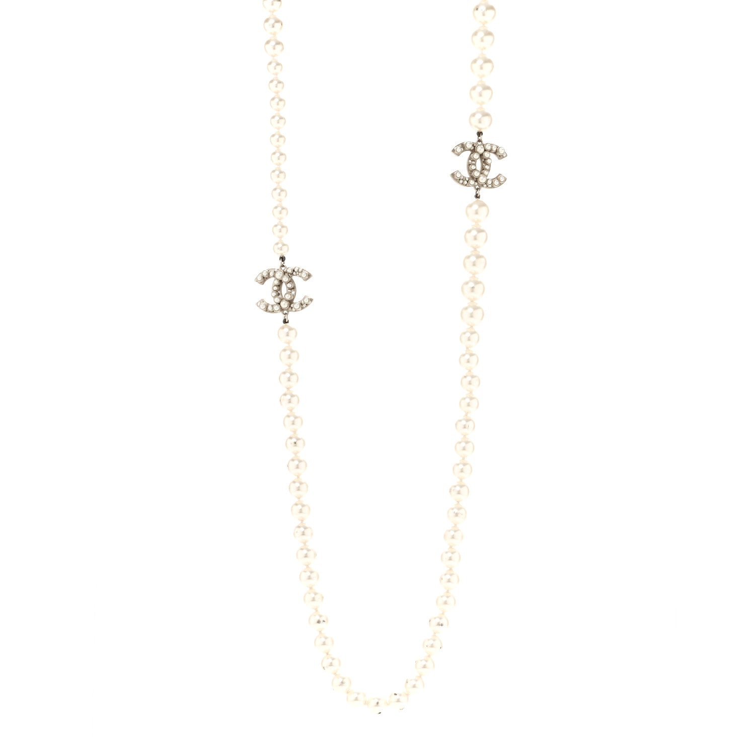 Chanel Crystal Pearl CC Long Necklace Gold 1 of 6