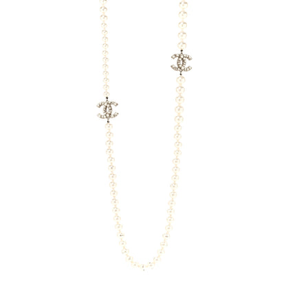 Chanel Crystal Pearl CC Long Necklace Gold 1 of 6