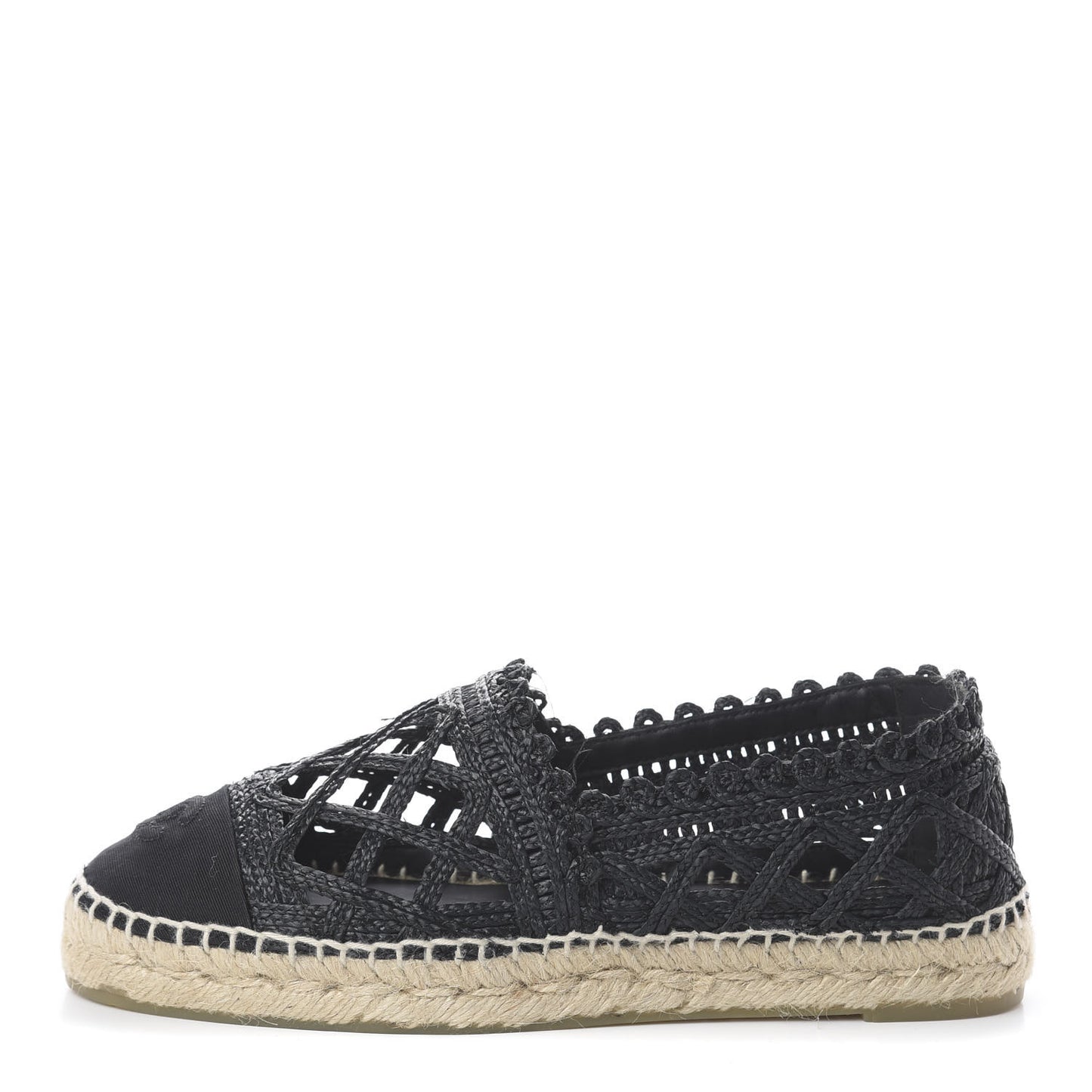 Woven Fabric Grosgrain CC Espadrilles 38 Black