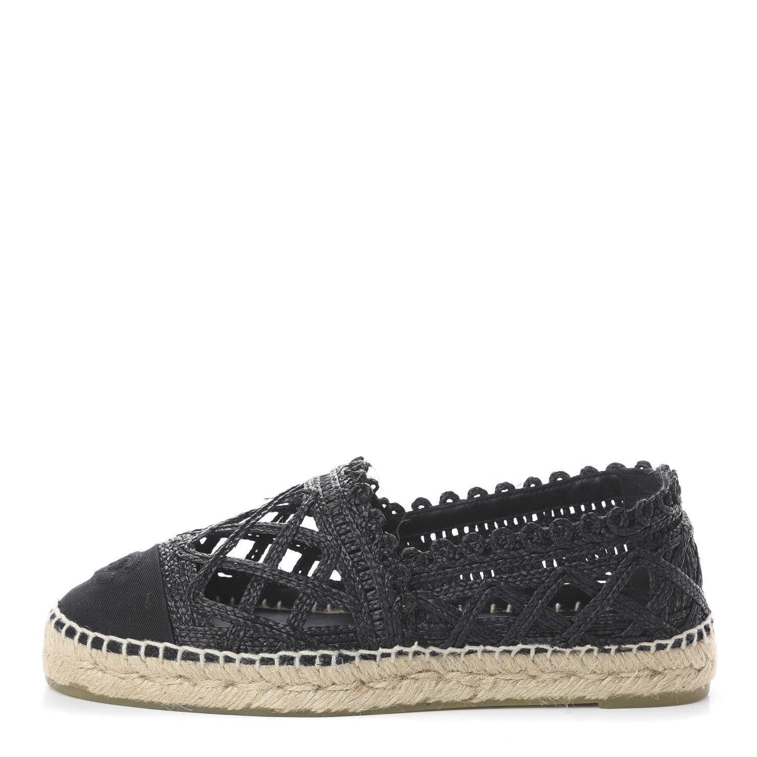 Chanel Woven Fabric Grosgrain CC Espadrilles 38 Black 1 of 7