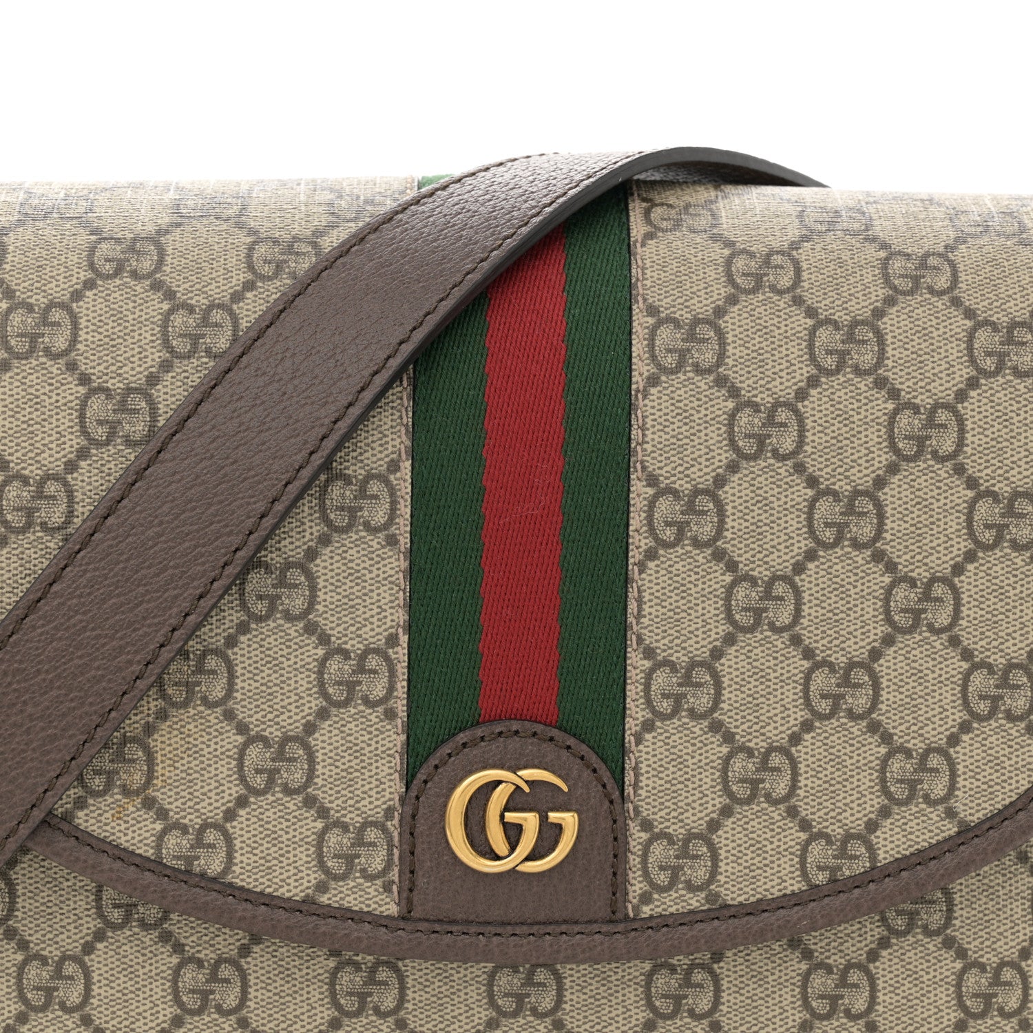 Gucci GG Supreme Monogram Textured Dollar Calfskin Web Ophidia Flap Shoulder Bag Beige Ebony New Acero 8 of 10