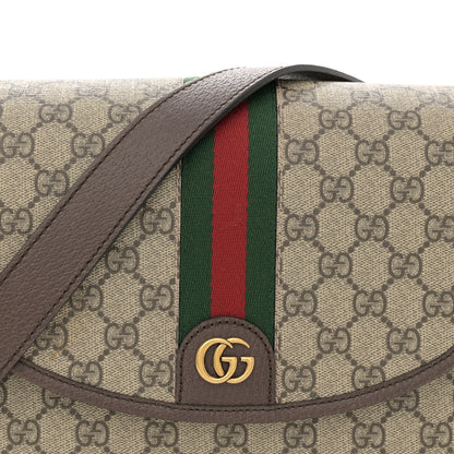 Gucci GG Supreme Monogram Textured Dollar Calfskin Web Ophidia Flap Shoulder Bag Beige Ebony New Acero 8 of 10
