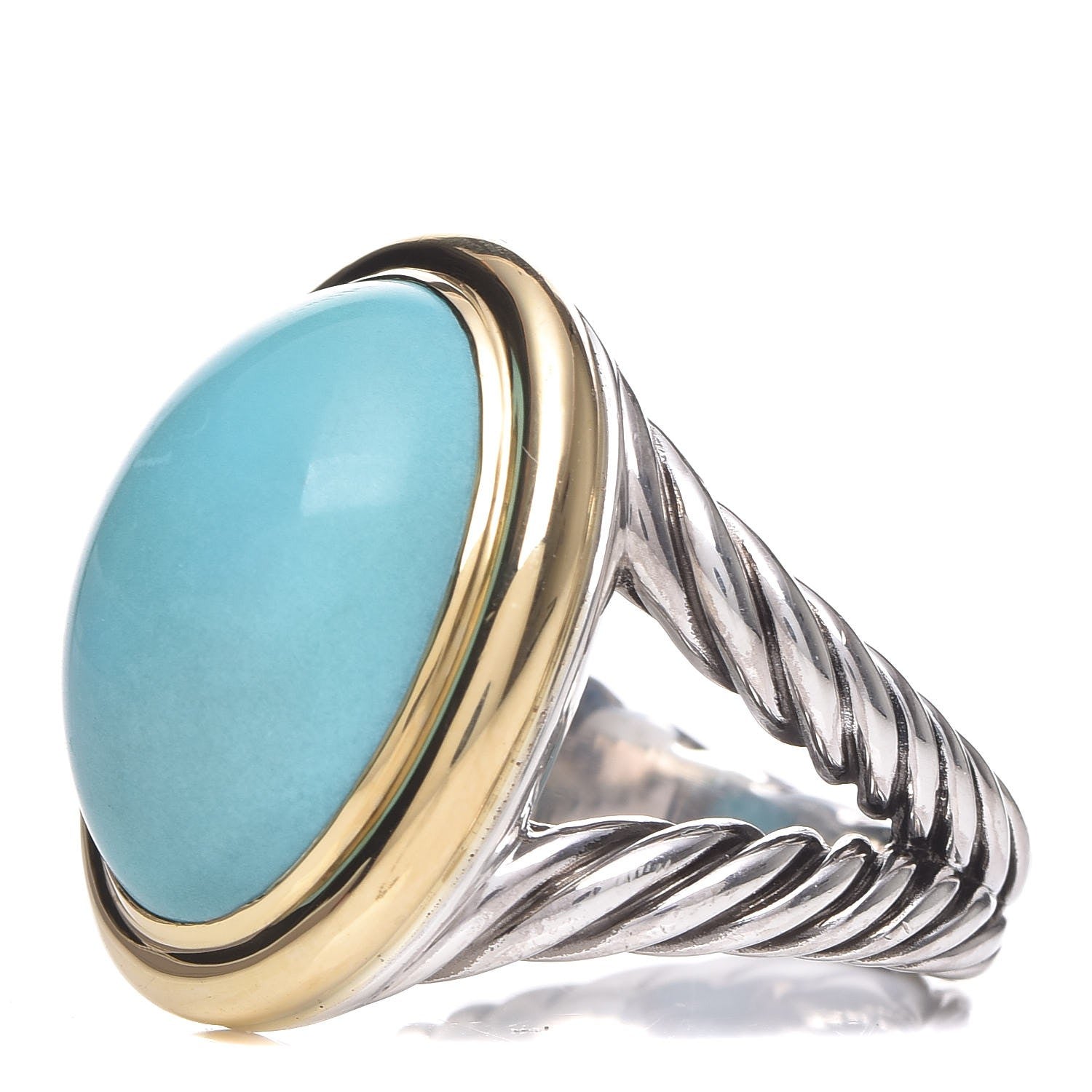 David Yurman Sterling Silver 18K Yellow Gold Turquoise 13mm Signature Oval Ring 52 6 8 of 10