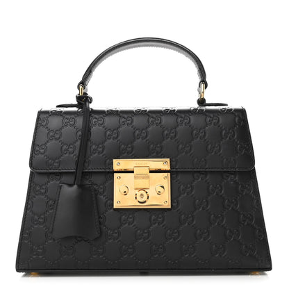 Gucci Guccissima Signature Small Padlock Top Handle Bag Black 1 of 10
