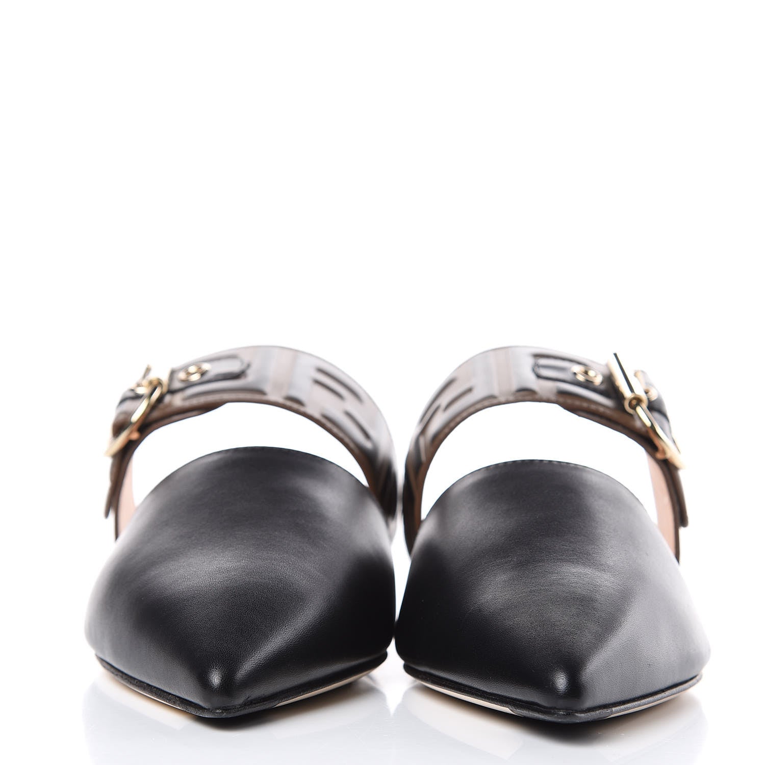 Fendi Vitello FF Embossed Buckle Flat Mules 37 Maya Black 2 of 8