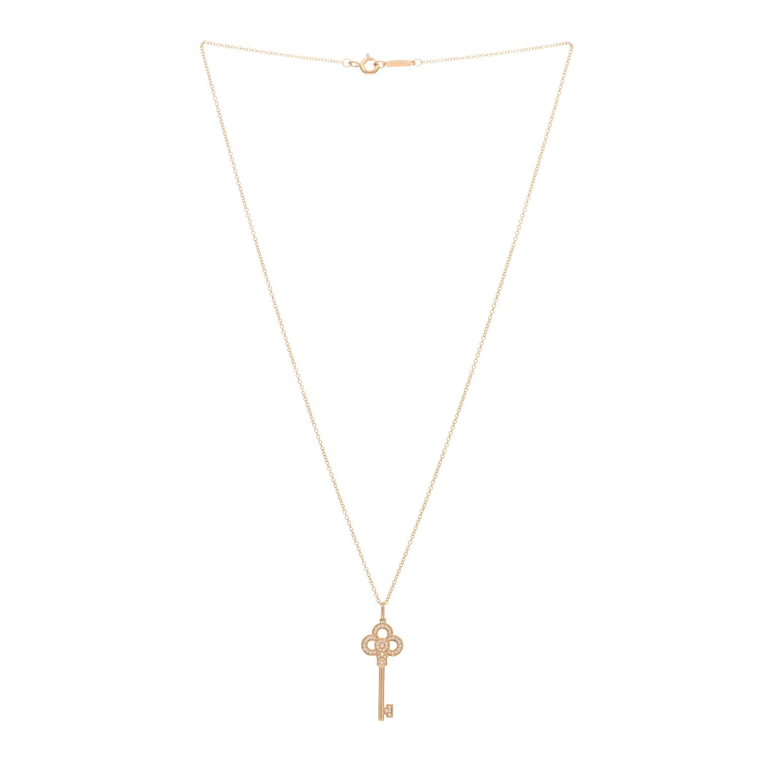Tiffany 18K Rose Gold Diamond Mini Crown Key Pendant Necklace 2 of 4