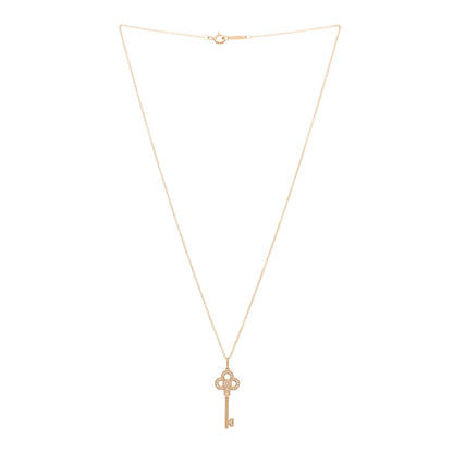 Tiffany 18K Rose Gold Diamond Mini Crown Key Pendant Necklace 2 of 4