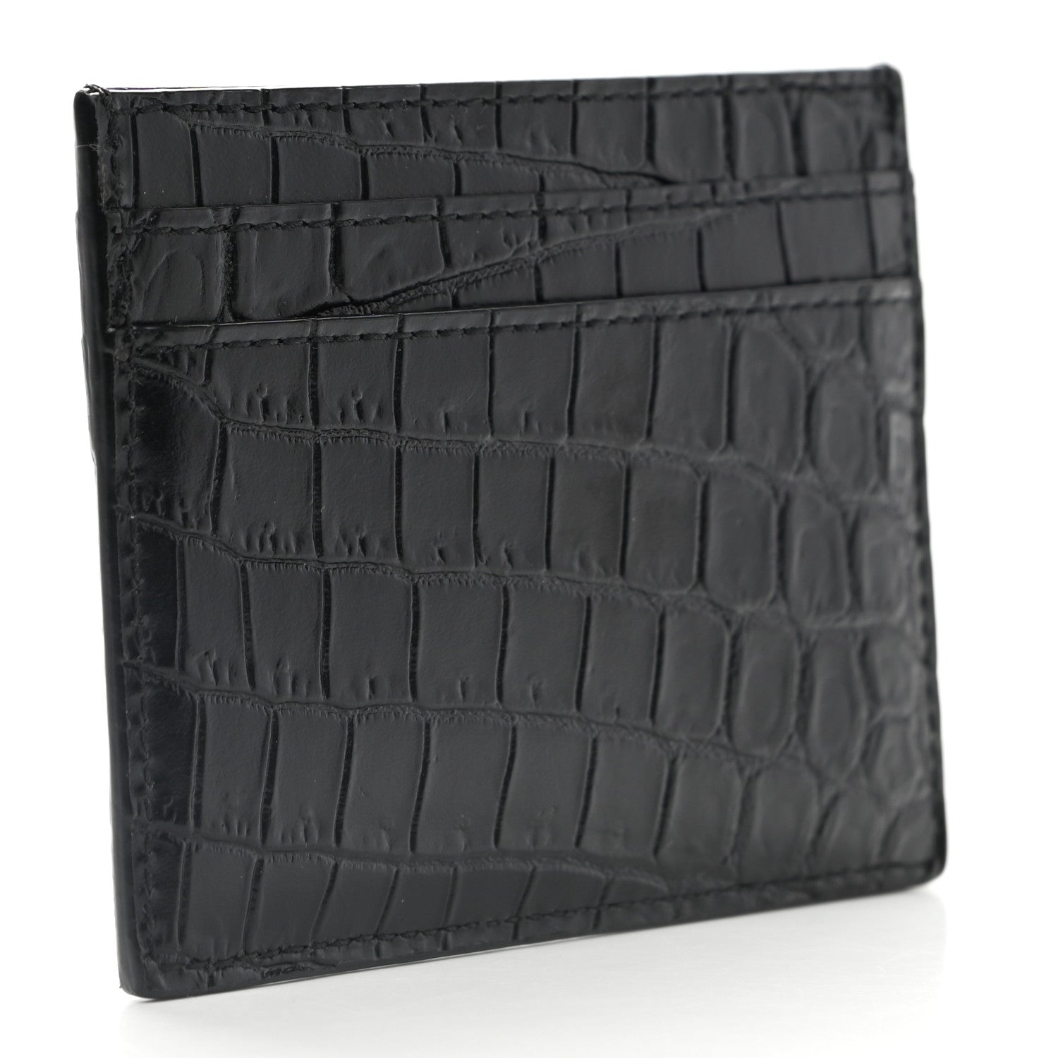 Saint Laurent Calfskin Crocodile Embossed Card Case Black 3 of 9