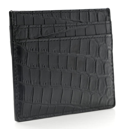 Saint Laurent Calfskin Crocodile Embossed Card Case Black 3 of 9