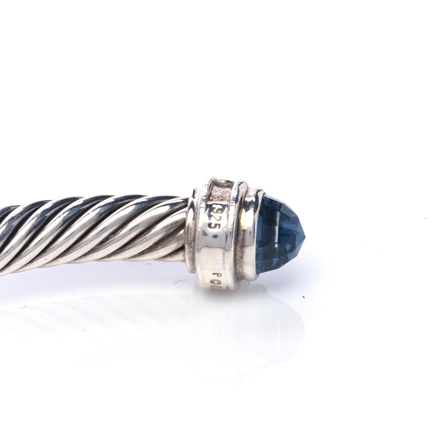 David Yurman Sterling Silver Diamond Hampton Blue Topaz 5mm Cable Classics Bracelet 4 of 5