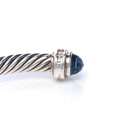 David Yurman Sterling Silver Diamond Hampton Blue Topaz 5mm Cable Classics Bracelet 4 of 5
