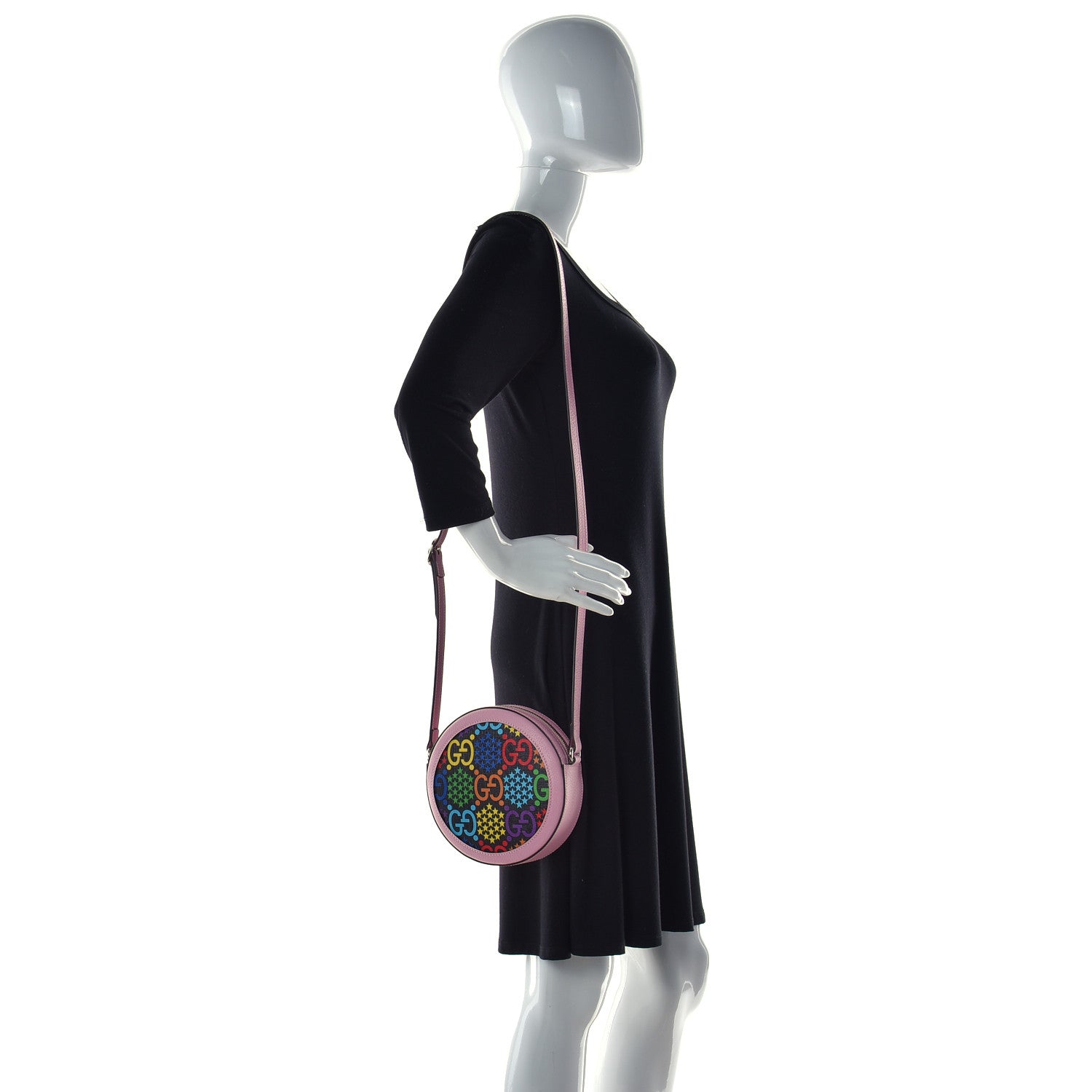 Gucci GG Supreme Monogram Psychedelic Round Shoulder Bag Black Multicolor Sugar Pink 2 of 12
