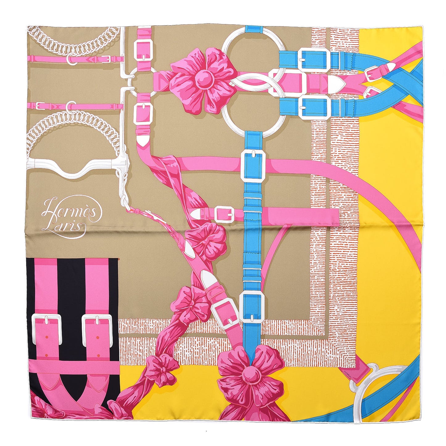 Silk Grand Manege Detail Scarf 90 Beige Jaune Vif Rose Vif