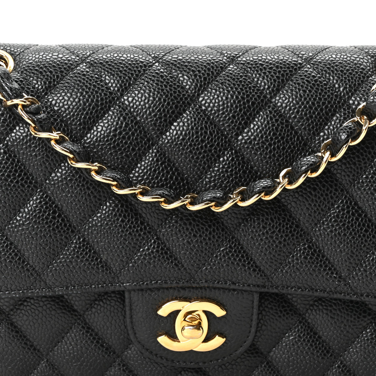 Caviar Quilted Medium Double Flap Black