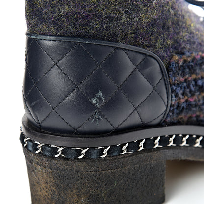Chanel Wool Calfskin Tweed Lace Up Boots 42 Navy 8 of 12