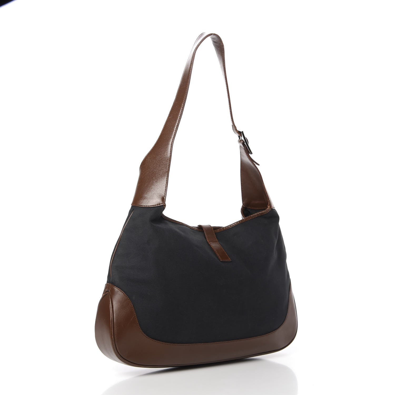 Gucci Canvas Calfskin Jackie O Hobo Navy Brown 3 of 14