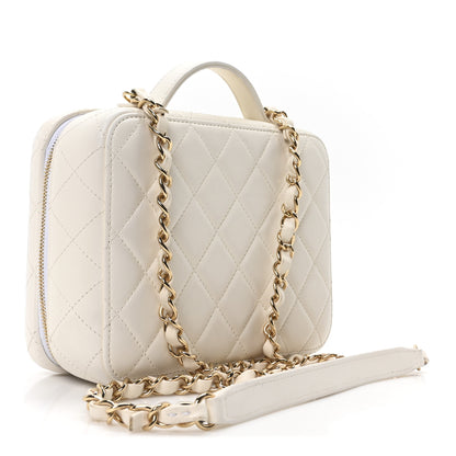 Chanel Lambskin Quilted Golden Plate Vanity Case White Gold 3 of 10