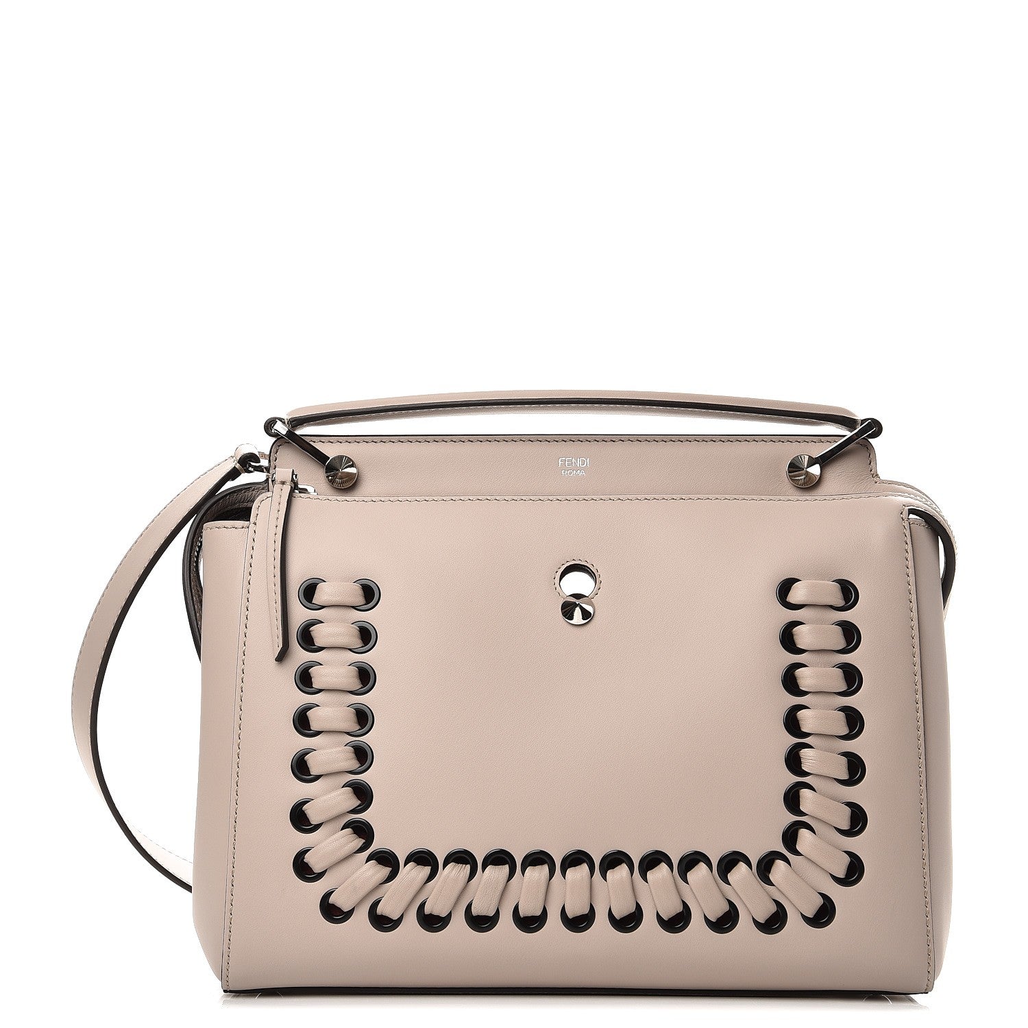 Fendi Vitello Baltico Dolce Shiny Nappa Lace Up DotCom Satchel Grigio Polvere 1 of 9