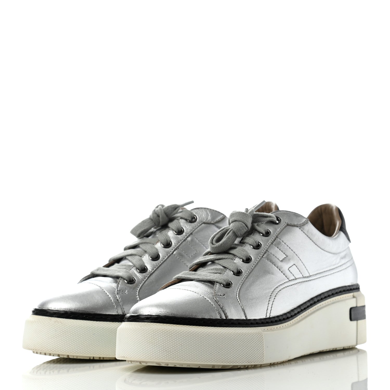 Hermes Metallic Womens Polo Sneakers 38 Argente Black 3 of 14