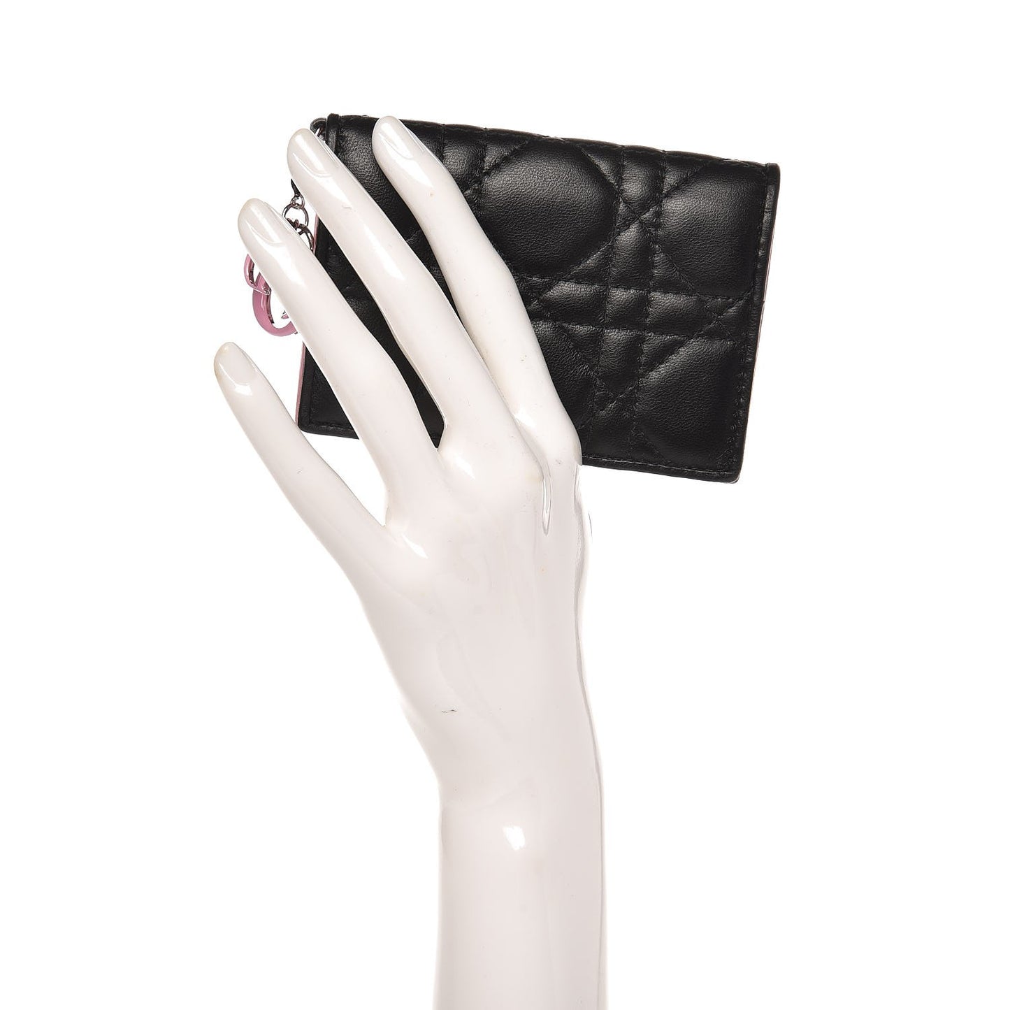 Lambskin Cannage Bi-color Small Lady Dior Flap Card Holder Black Pink