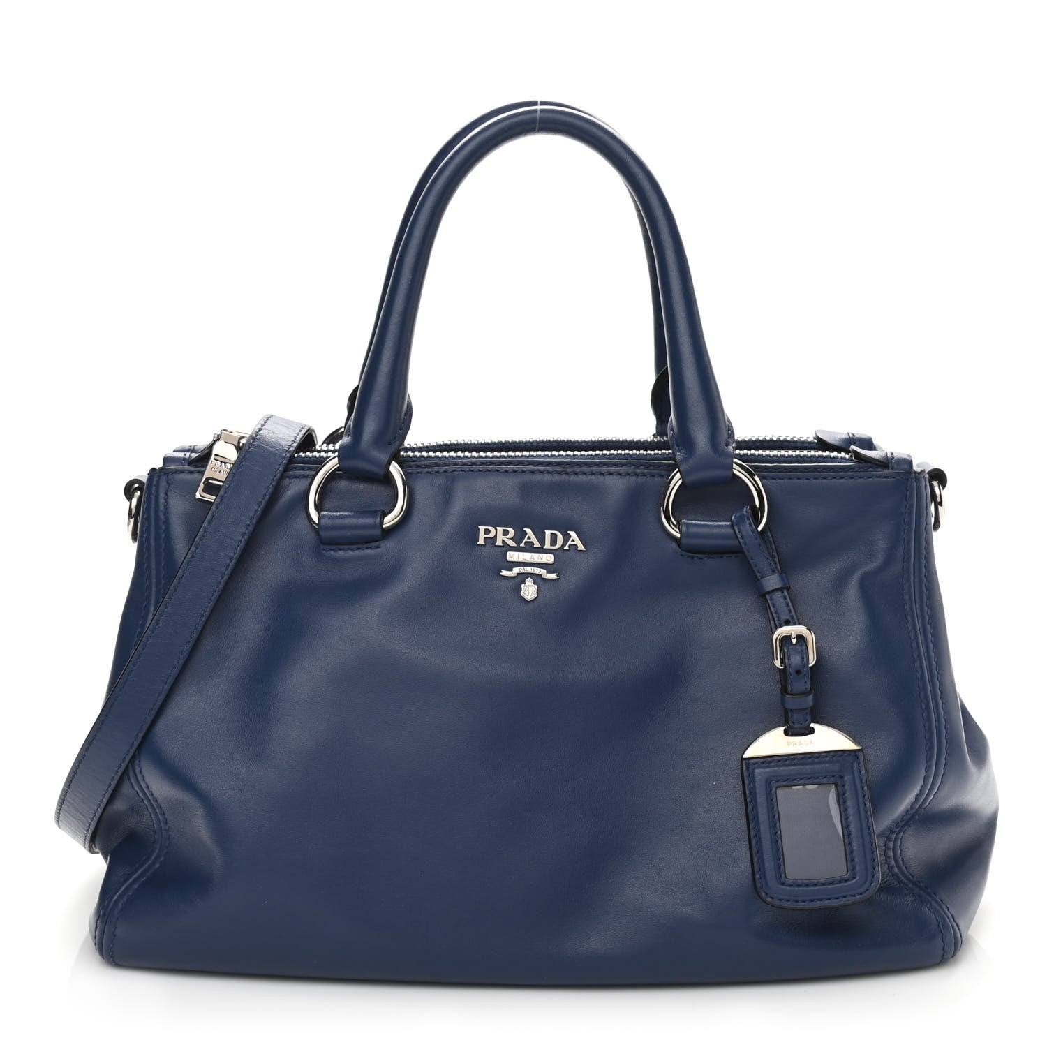 Prada Soft Calf Double Zip Shoulder Bag Bleuette 1 of 9