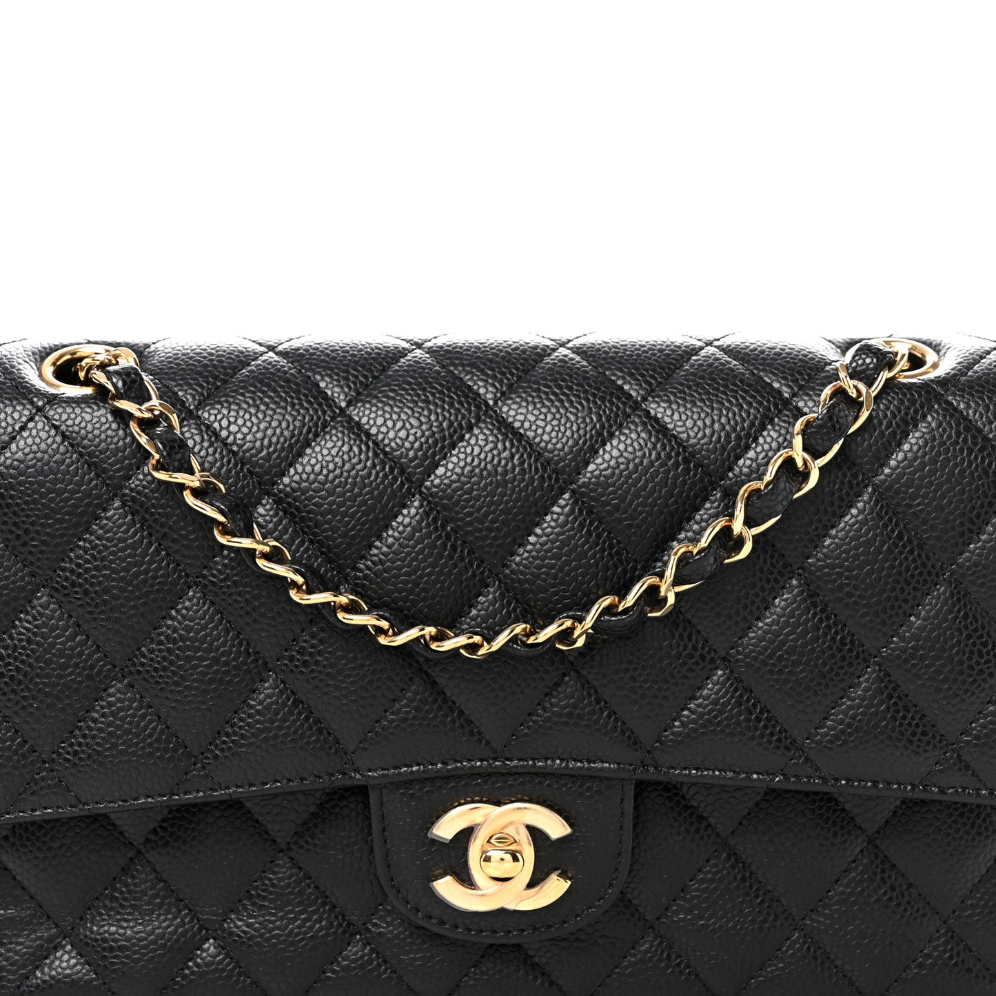 Caviar Quilted Medium Double Flap Black