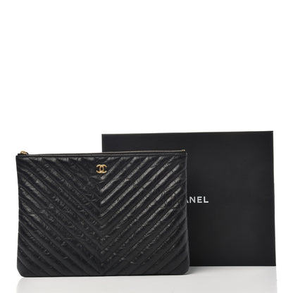 Chanel Aged Calfskin Chevron Quilted Medium Cosmetic Case Black 8 of 8