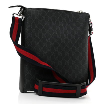 Gucci GG Supreme Monogram Appia Calfskin Web Flat Messenger Bag Black Grey 3 of 11