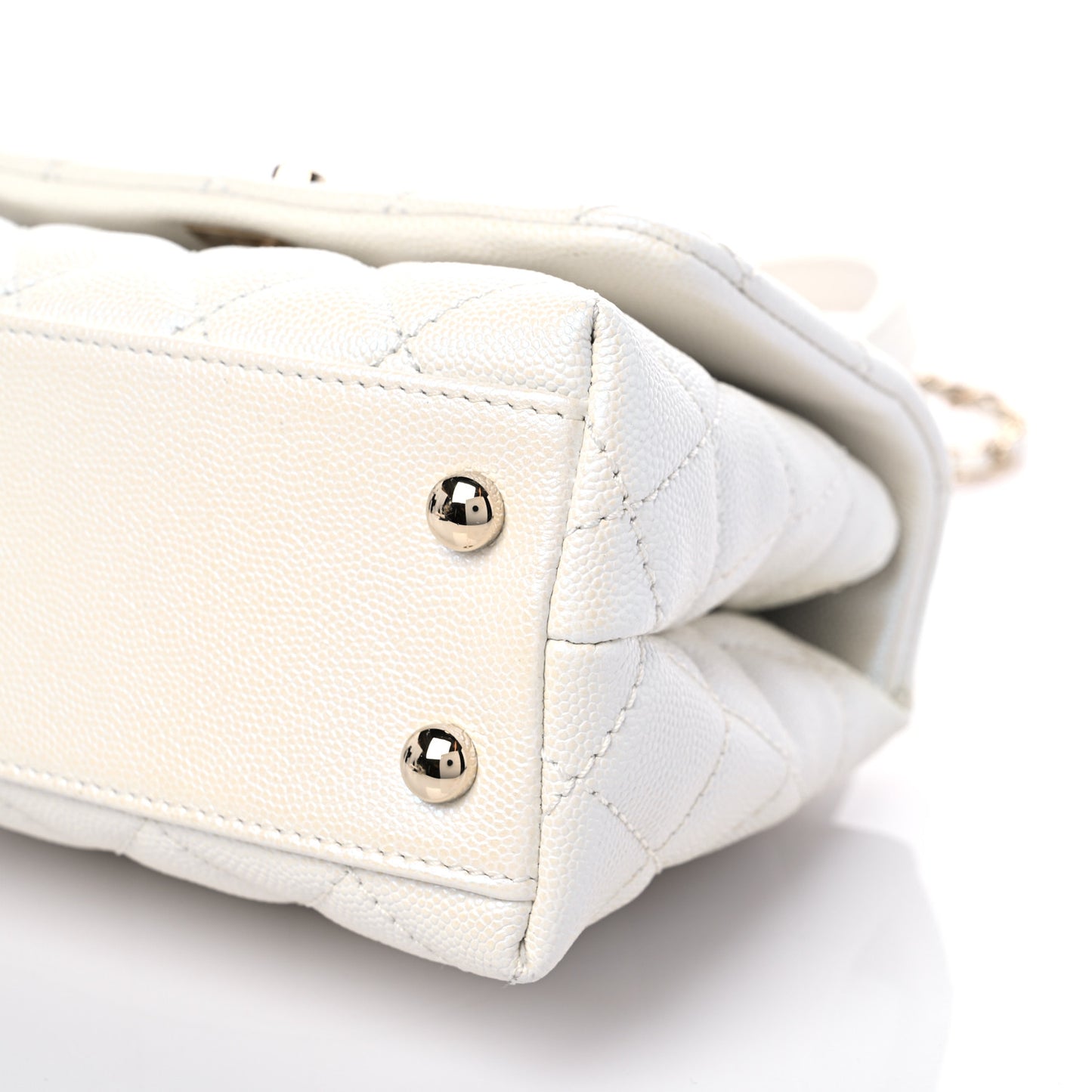 Iridescent Caviar Quilted Extra Mini Coco Handle Flap Ivory