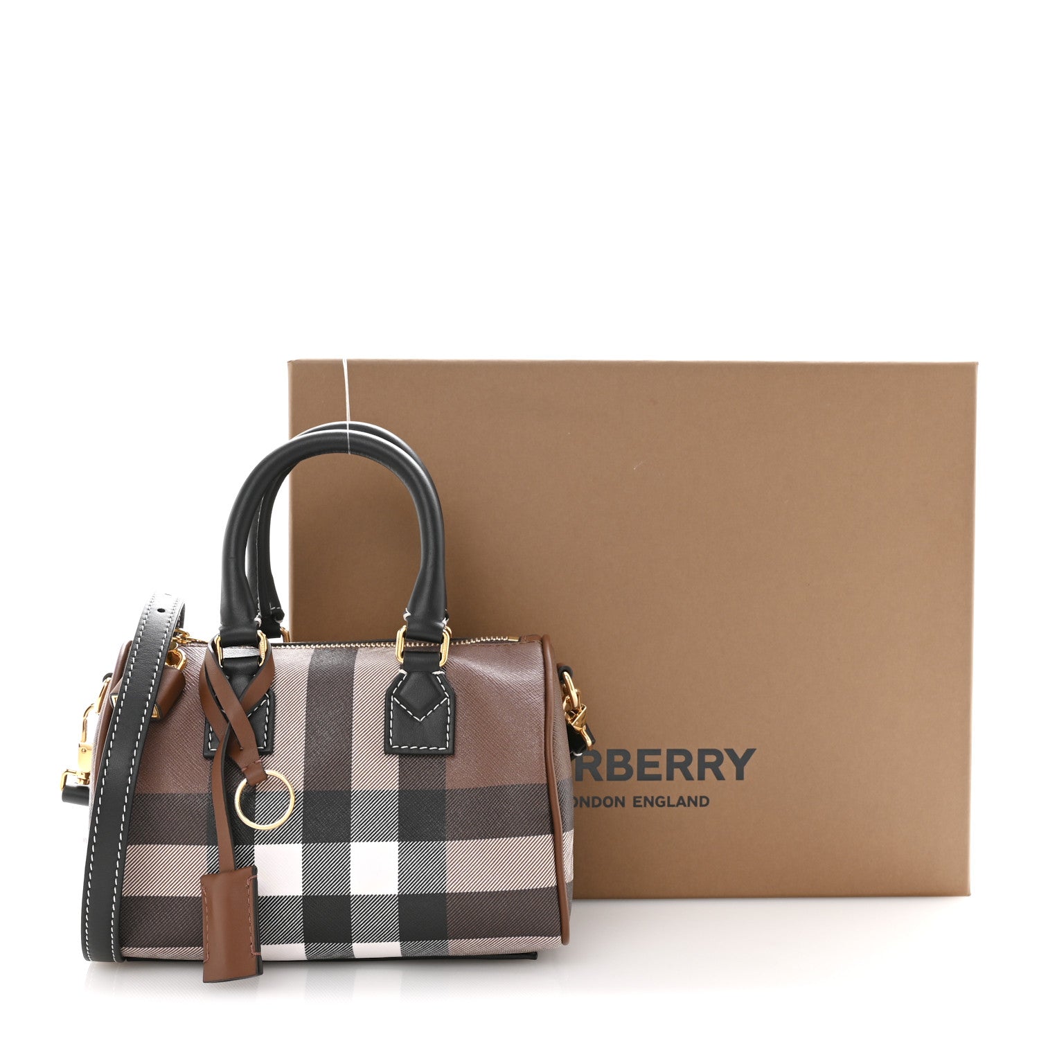 Burberry E-canvas Check Mini Bowling Bag Dark Birch Brown 12 of 12