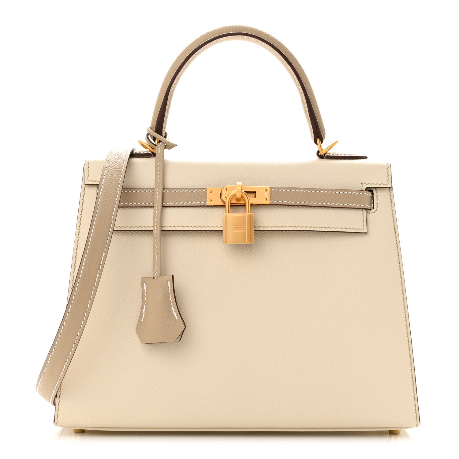Hermes Epsom Bi-Color Horseshoe Kelly Sellier 25 Craie Trench 1 of 11