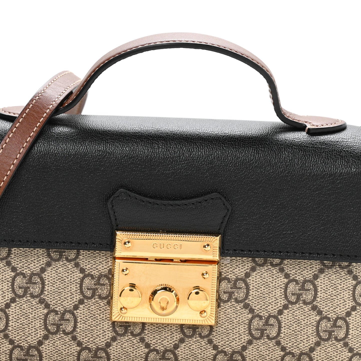 GG Supreme Monogram Calfskin Mini Padlock Top Handle Shoulder Bag Beige Black Cuir