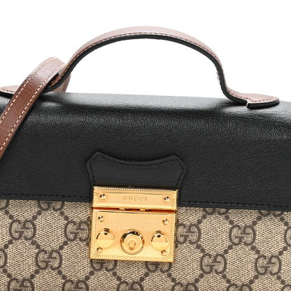 Gucci GG Supreme Monogram Calfskin Mini Padlock Top Handle Shoulder Bag Beige Black Cuir 8 of 10